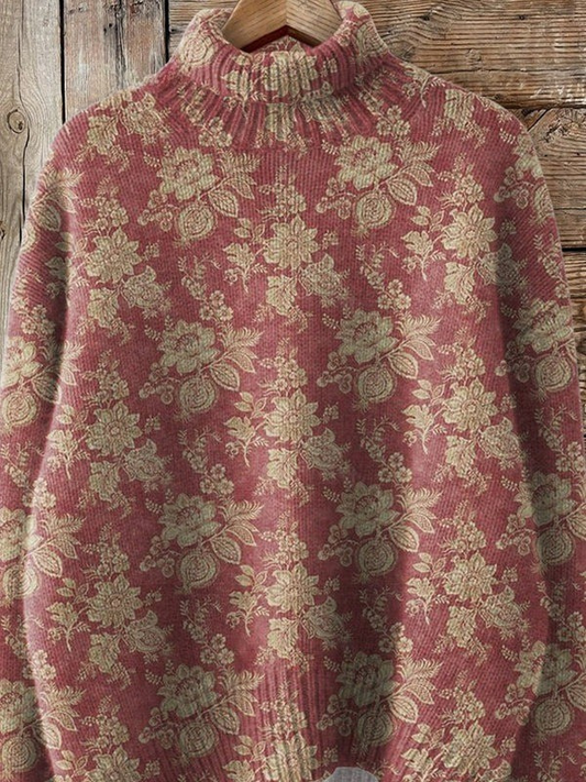 ROSE | RETRO ROSE PRINT TURTLENECK JUMPER