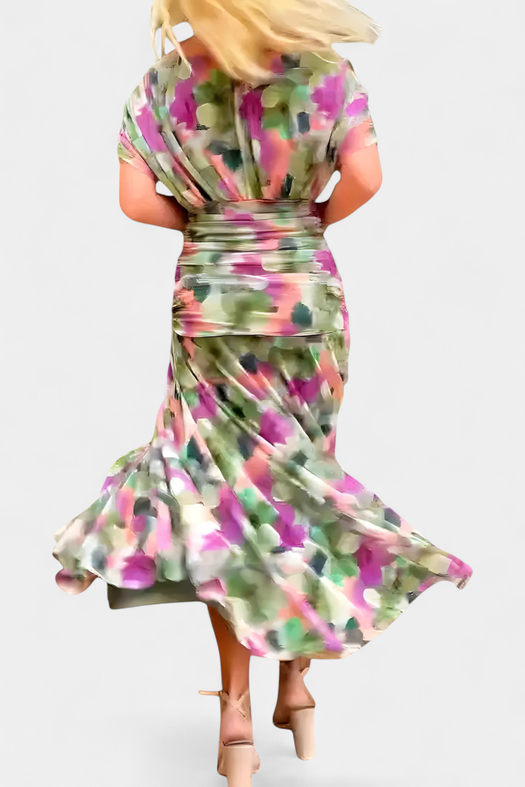 PENELOPE | LONG FLORAL V-NECK DRESS