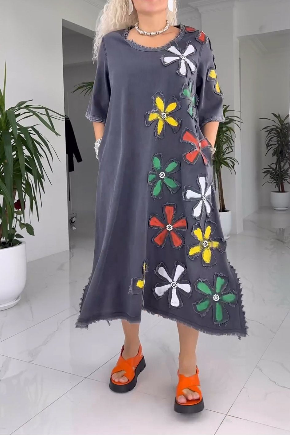 SYLVIE | DENIM FLORAL MAXI DRESS