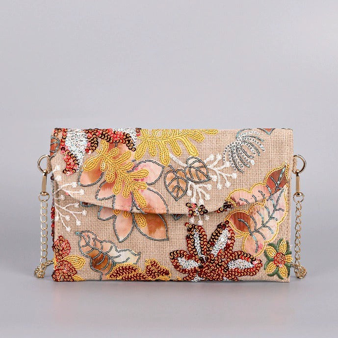 SUNSETBLOOM | AUTUMN FLORAL SEQUIN CLUTCH CROSSBODY BAG
