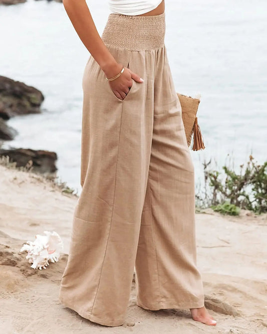 Rosa | Wide-Leg-Strandhose mit Kordelzug