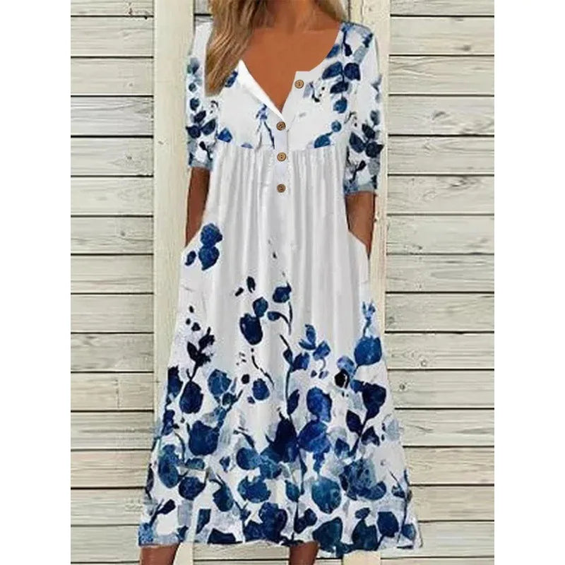 Flora | Maxikleid mit Blumenmuster und Knopfleiste