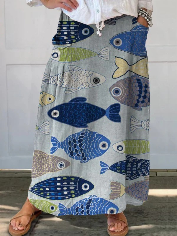 TRISIA | VINTAGE LOVELY FISH ART PRINT POCKET SKIRT
