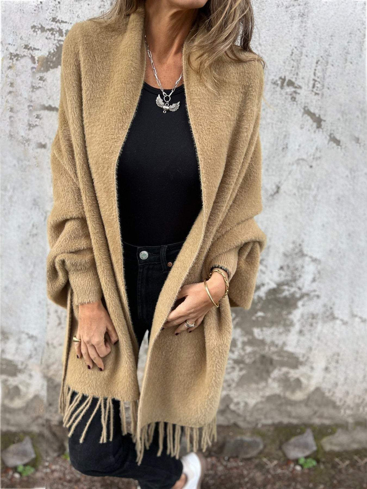 SUSAN | LONG-SLEEVED COAT WITH TASSELS