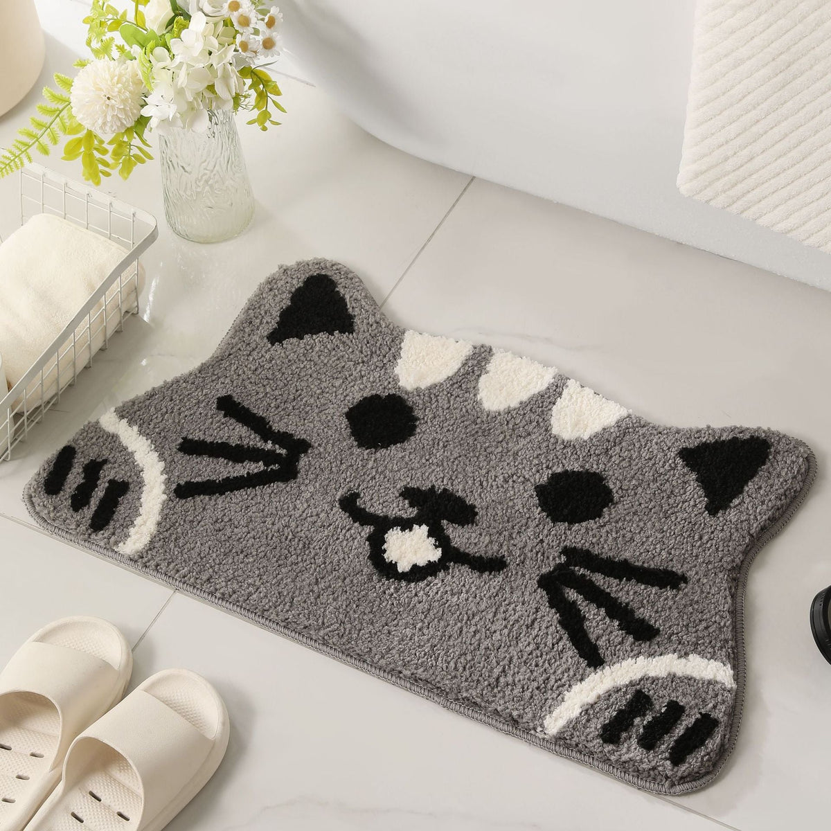ASHKITTY | GREY CAT NON-SLIP BATH MAT