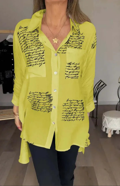 GLYNIS | OVERSIZED SCRIPT PRINT BUTTON-UP SHIRT