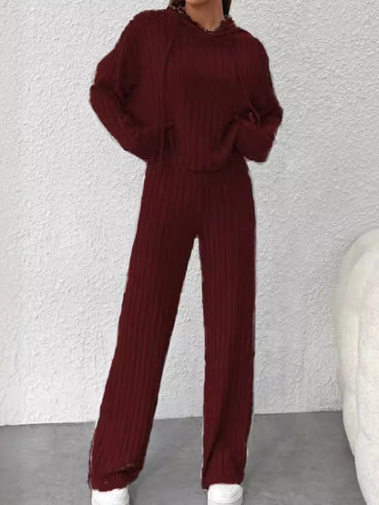 OLIVIA | LOOSE HOODED KNITTED STRIPED LONG SLEEVED SET