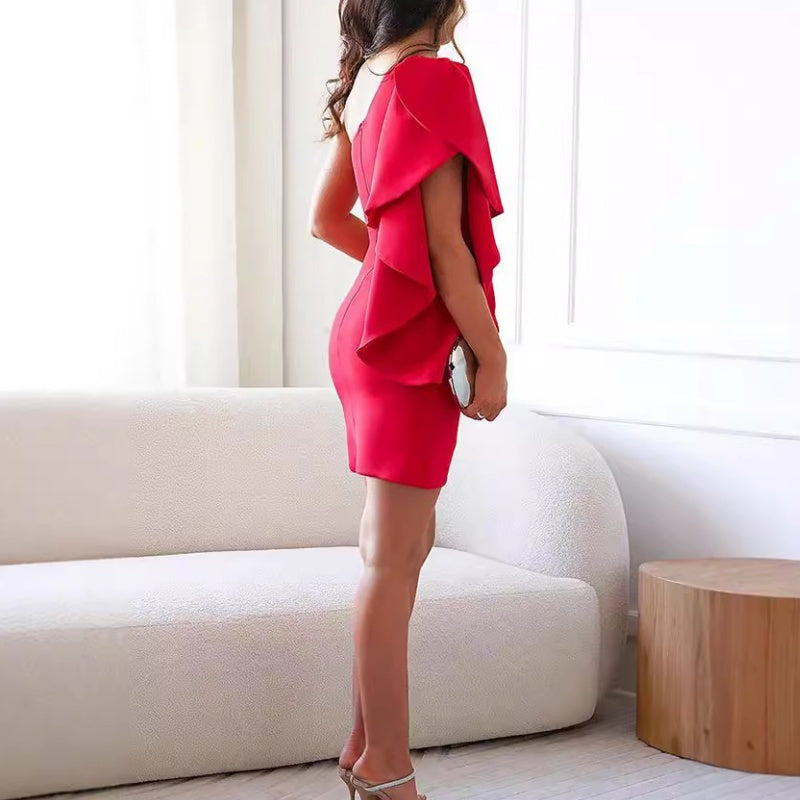 CAMILLE | ONE-SHOULDER RUFFLE COCKTAIL MINI DRESS