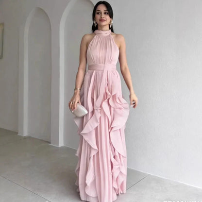 OREA | HIGH NECK GATHERED RUFFLE LAYERS MAXI DRESS