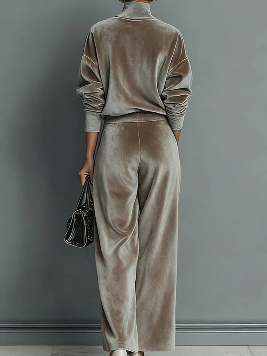 OLIVIA | TAUPE VELVET TURTLENECK SUIT