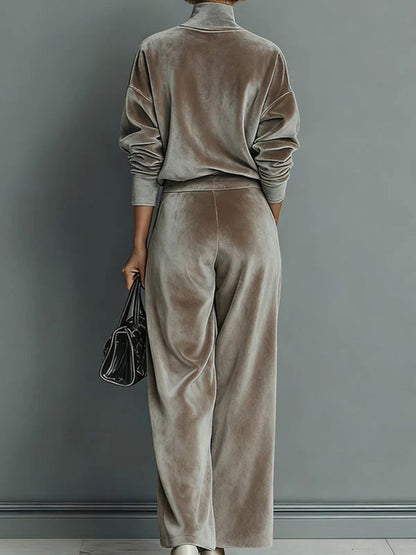 OLIVIA | TAUPE VELVET TURTLENECK SUIT