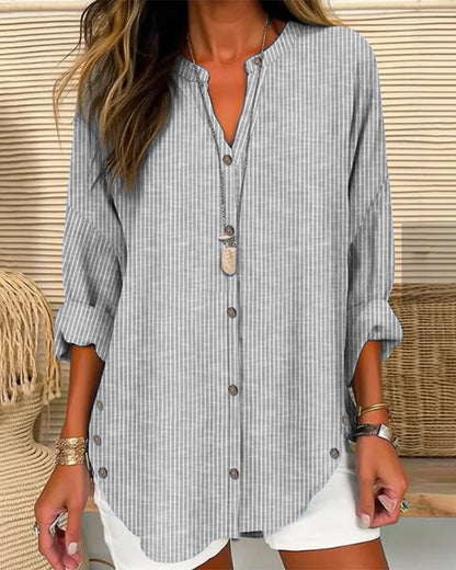 LINDA | BLUE STRIPED V-NECK TOP