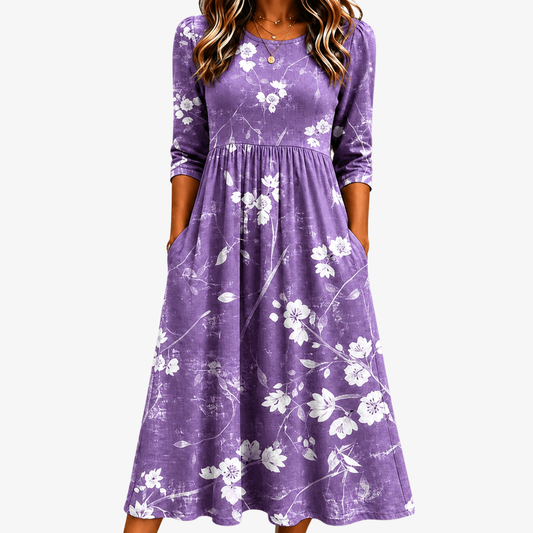 VIOLET | LAVENDER BLOOM COMFORT POCKET MIDI DRESS