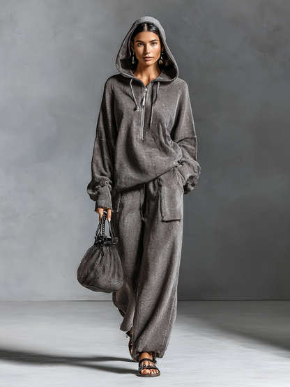 EVELYN | WOMEN'S CASUAL CORDUROY HOODED SWEATSHIRT STRAIGHT PANTS SET