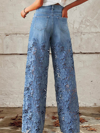 OCTAVIA | LACE PANEL WIDE-LEG DENIM JEANS