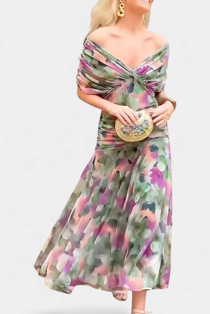 PENELOPE | LONG FLORAL V-NECK DRESS