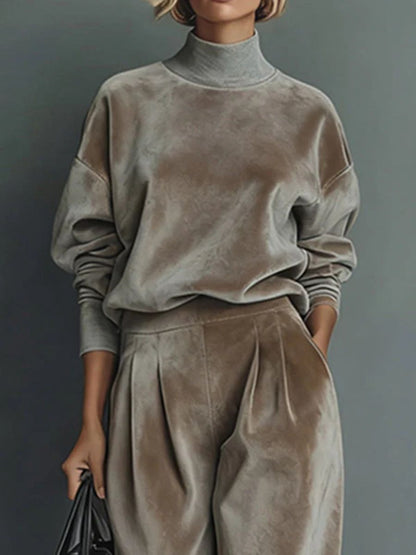 OLIVIA | TAUPE VELVET TURTLENECK SUIT