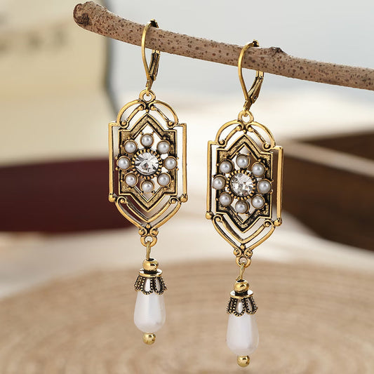 ADELINA | VINTAGE GOLDEN INLAID PEARL EARRINGS