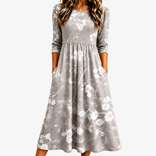 VIOLET | SILVER BLOSSOM GRACE POCKET MIDI DRESS
