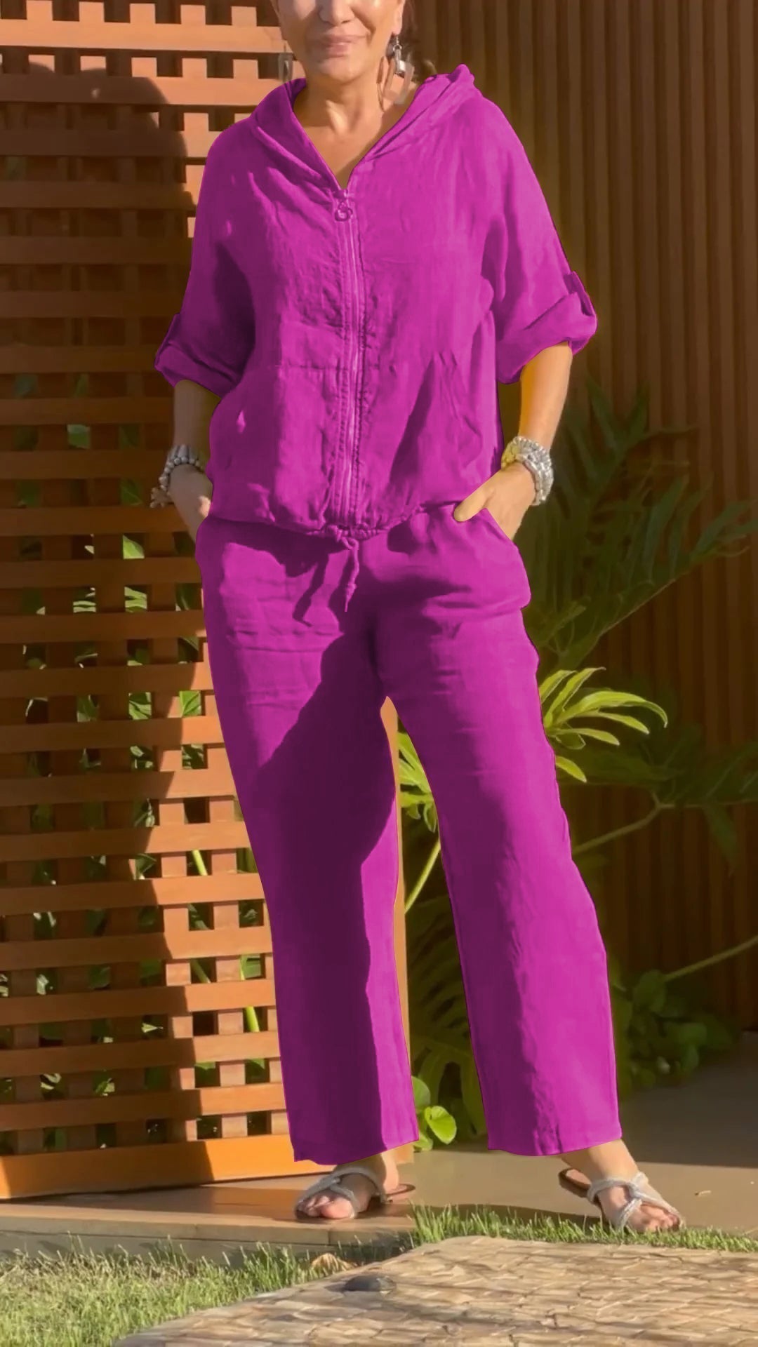 LORETTA | SUMMER HOODED ZIP-UP TOP & TROUSER SET