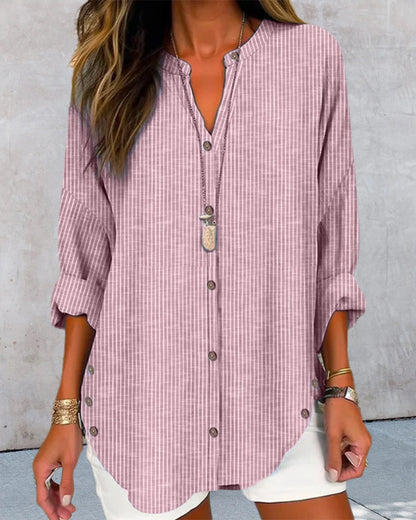 LINDA | BLUE STRIPED V-NECK TOP
