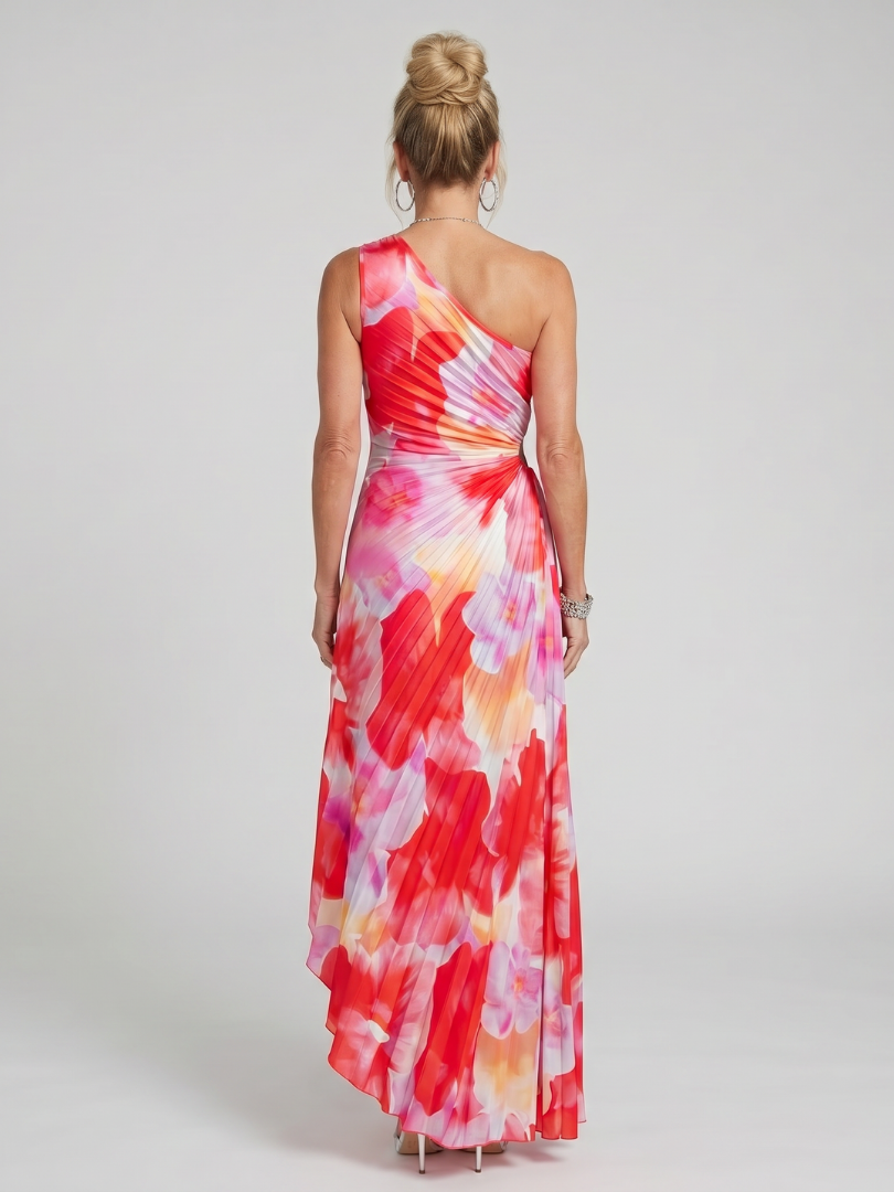 TAYA | ONE SHOULDER PLEATED BODICE MIDI DRESS