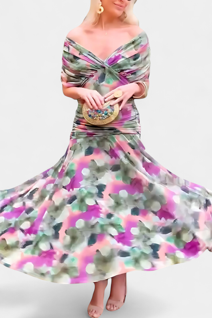 PENELOPE | LONG FLORAL V-NECK DRESS