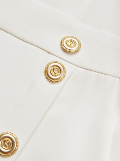 GENEVIEVE | PADDED SHOULDER BUTTON DETAIL MIDI DRESS WITH SLIT