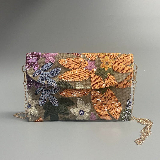 AUTUMNBLOOM | FLORAL SEQUIN CLUTCH CROSSBODY BAG