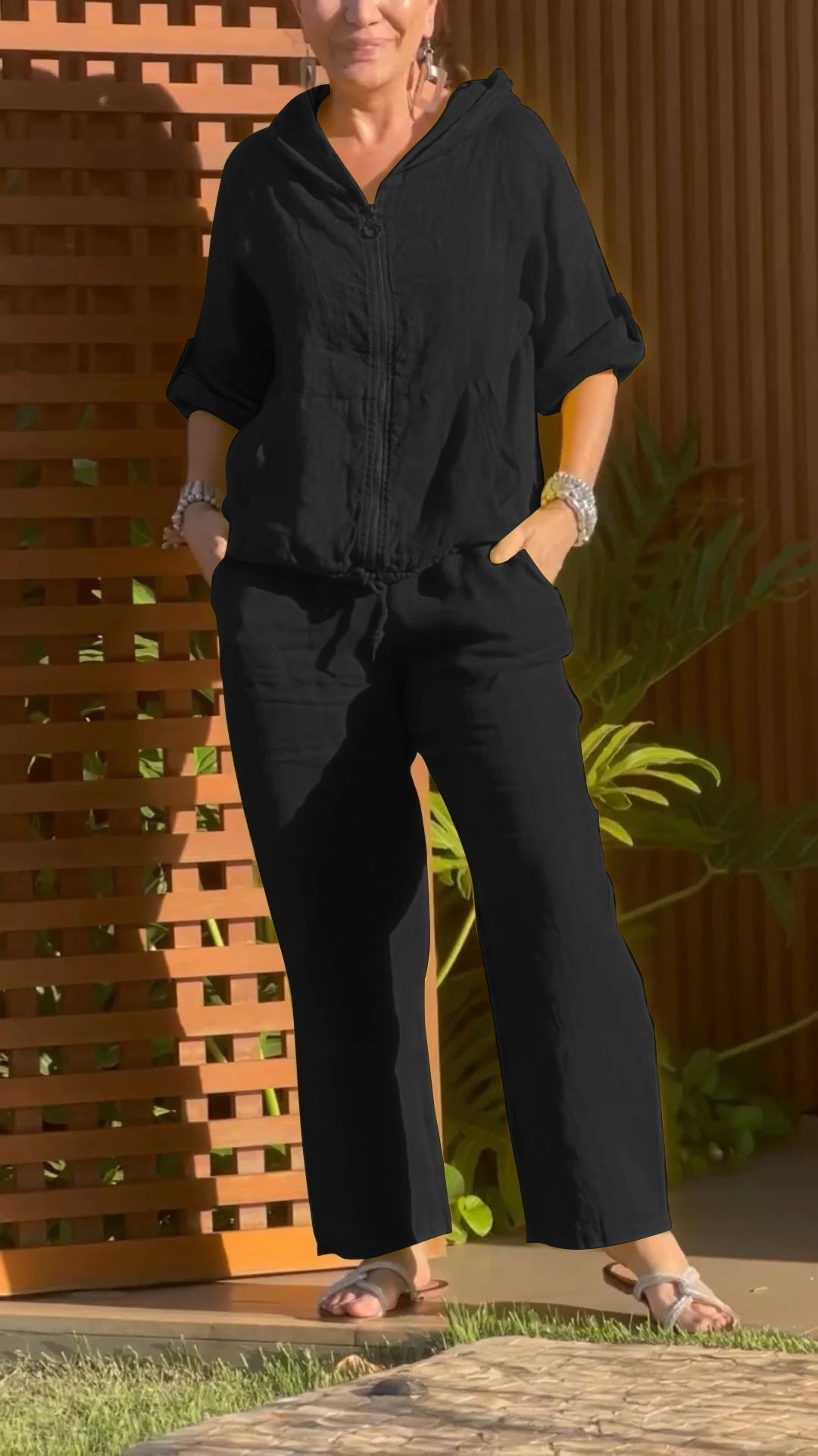 LORETTA | SUMMER HOODED ZIP-UP TOP & TROUSER SET