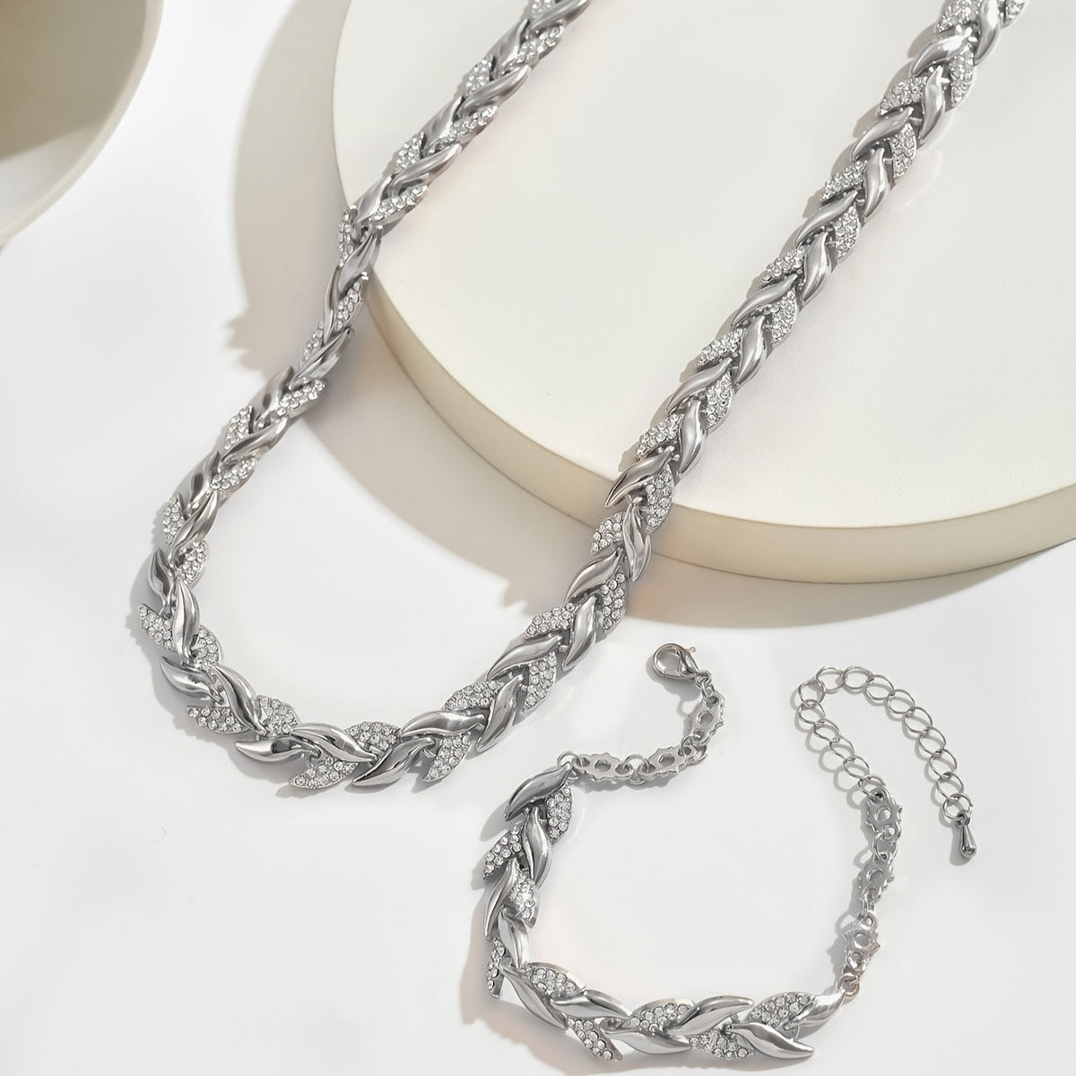 SERENA | CRYSTAL LEAF CHAIN NECKLACE & BRACELET SET