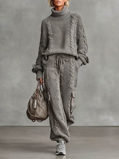 SOPHIE | CASUAL CABLE KNIT TURTLENECK SWEATER AND CARGO PANTS SET