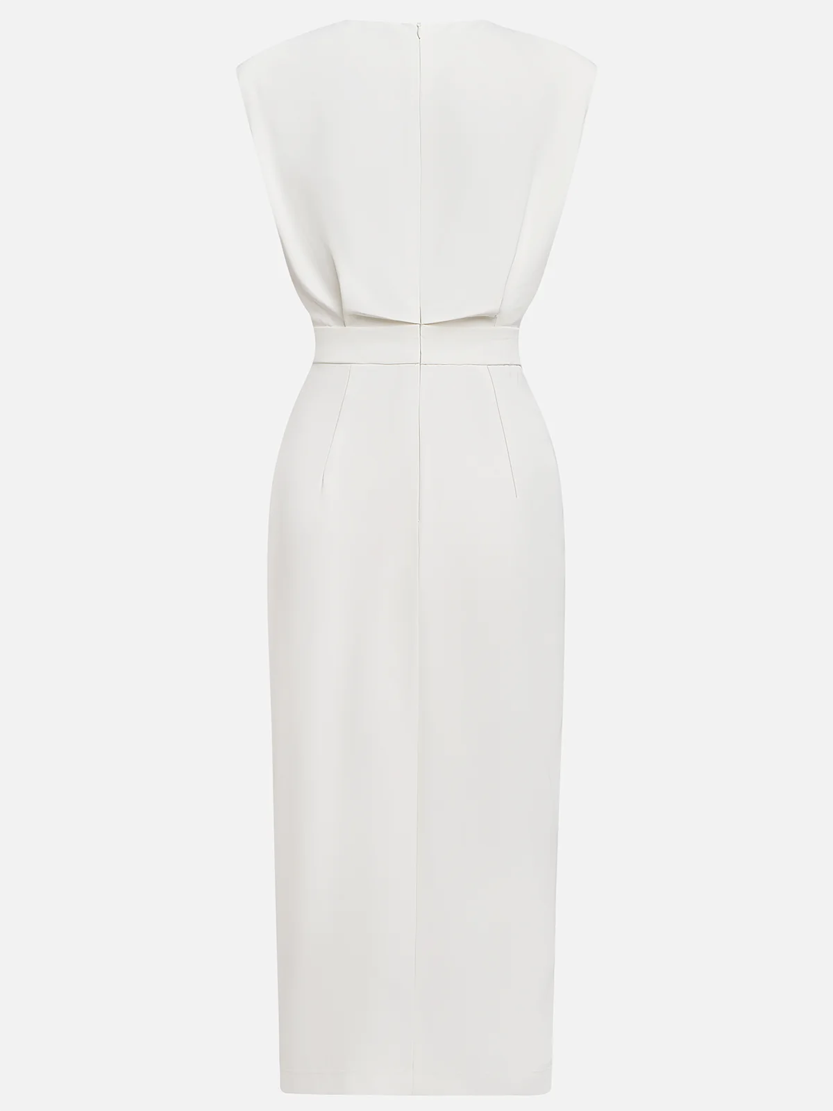 GENEVIEVE | PADDED SHOULDER BUTTON DETAIL MIDI DRESS WITH SLIT
