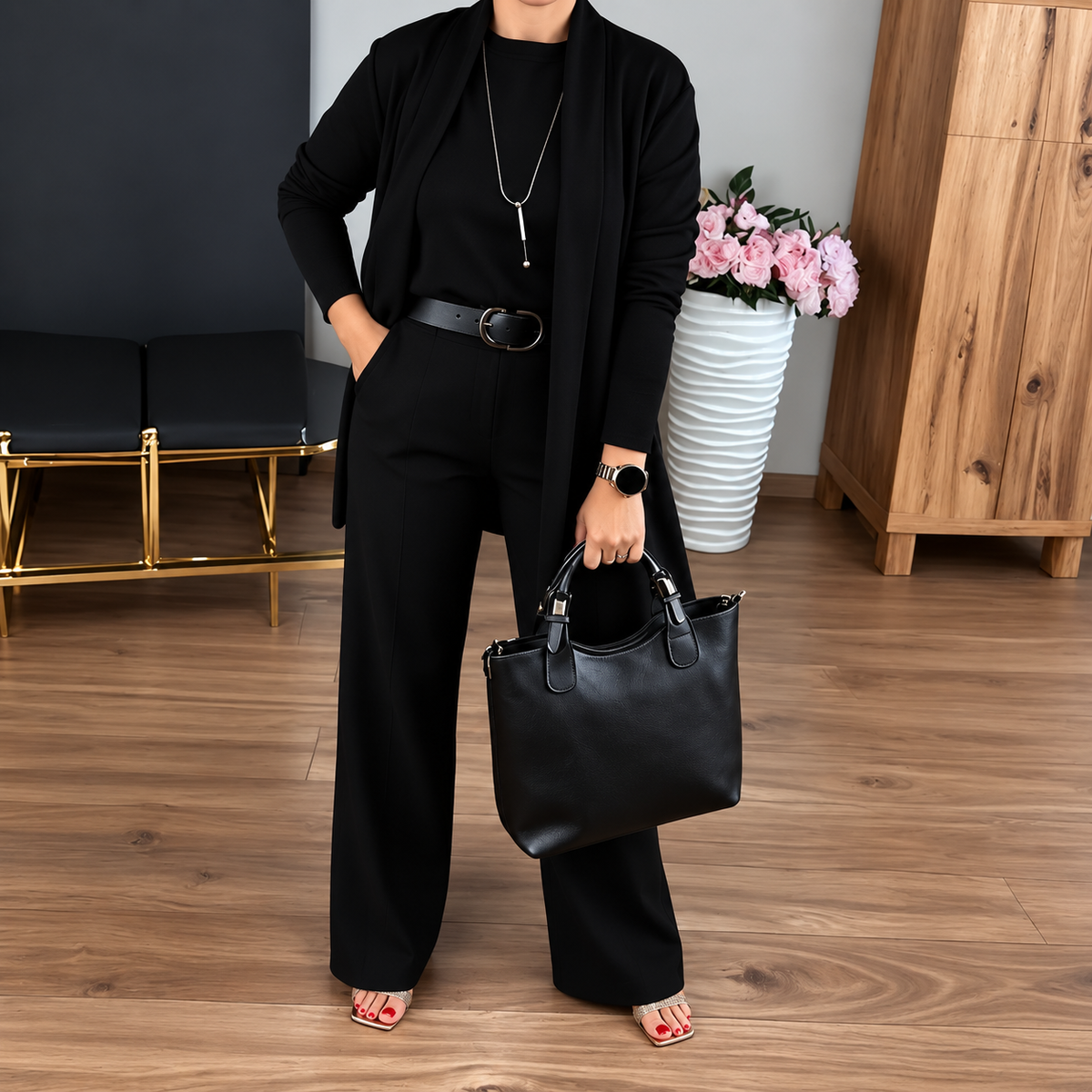 ROSEMARY | ELEGANT THREE-PIECE CARDIGAN, TOP & WIDE-LEG TROUSER SET