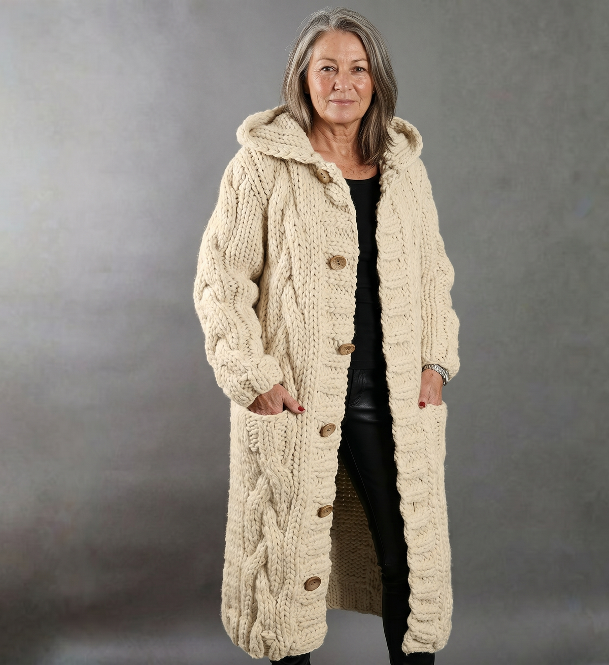 SERAFINA | ELEGANT CABLE KNIT COAT