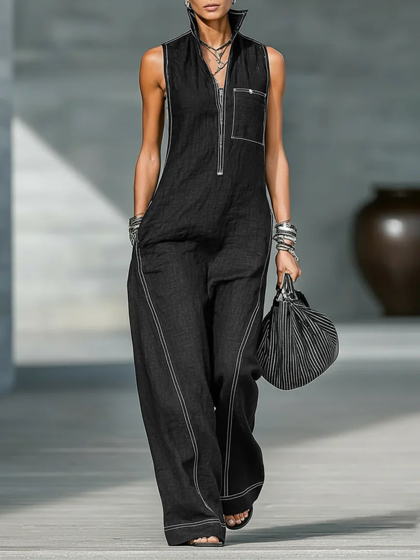 ELEANOR | SLEEVELESS JUMPSUIT WITH WHITE TRIM