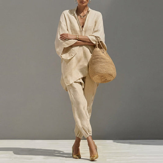 MARINA | CASUAL TWO-PIECE SET WITH V-NECK FOR WOMEN