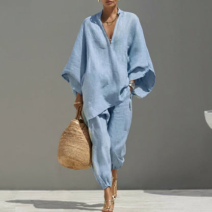 MARINA | CASUAL TWO-PIECE SET WITH V-NECK FOR WOMEN