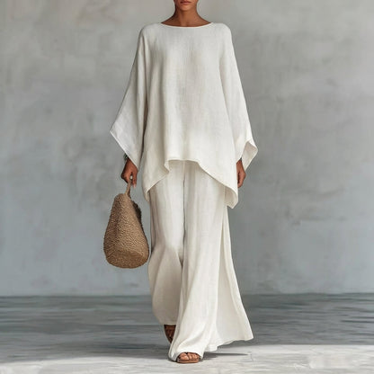 CRISTINA | TWO-PIECE SET WITH LONG SLEEVES AND WIDE-LEG TROUSERS
