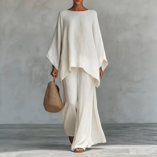 CRISTINA | TWO-PIECE SET WITH LONG SLEEVES AND WIDE-LEG TROUSERS