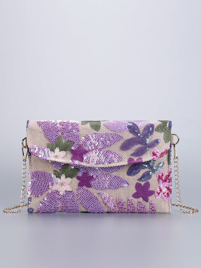 LILACBLOOM | FLORAL SEQUIN CLUTCH CROSSBODY BAG