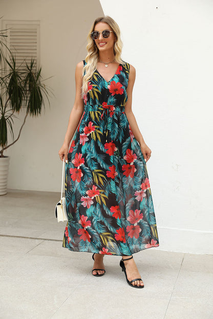 LENORA | TROPICAL PRINT V-NECK MAXI DRESS