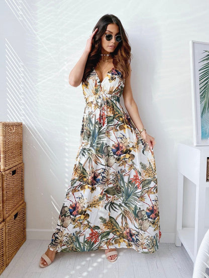 LENORA | TROPICAL PRINT V-NECK MAXI DRESS
