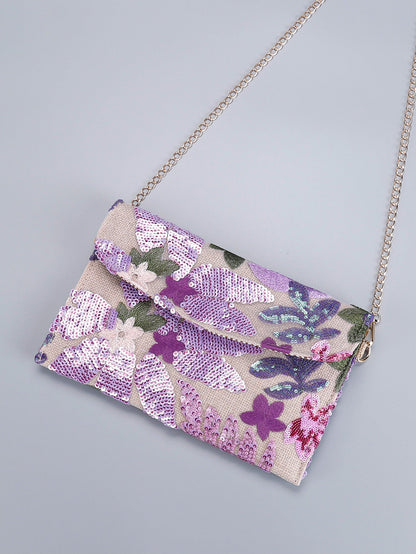 LILACBLOOM | FLORAL SEQUIN CLUTCH CROSSBODY BAG