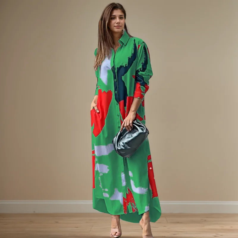 Aria | Print-Hemdblusenkleid mit Seitenschlitz