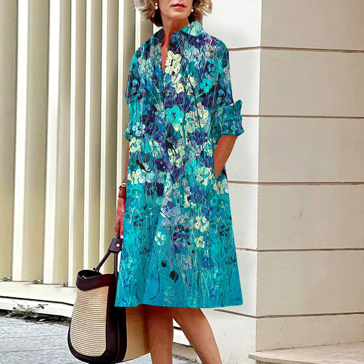 Coral | Print-Hemdkleid mit Langarm
