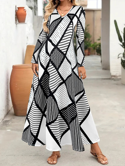 Onda | Grafisches Maxikleid mit V-Ausschnitt