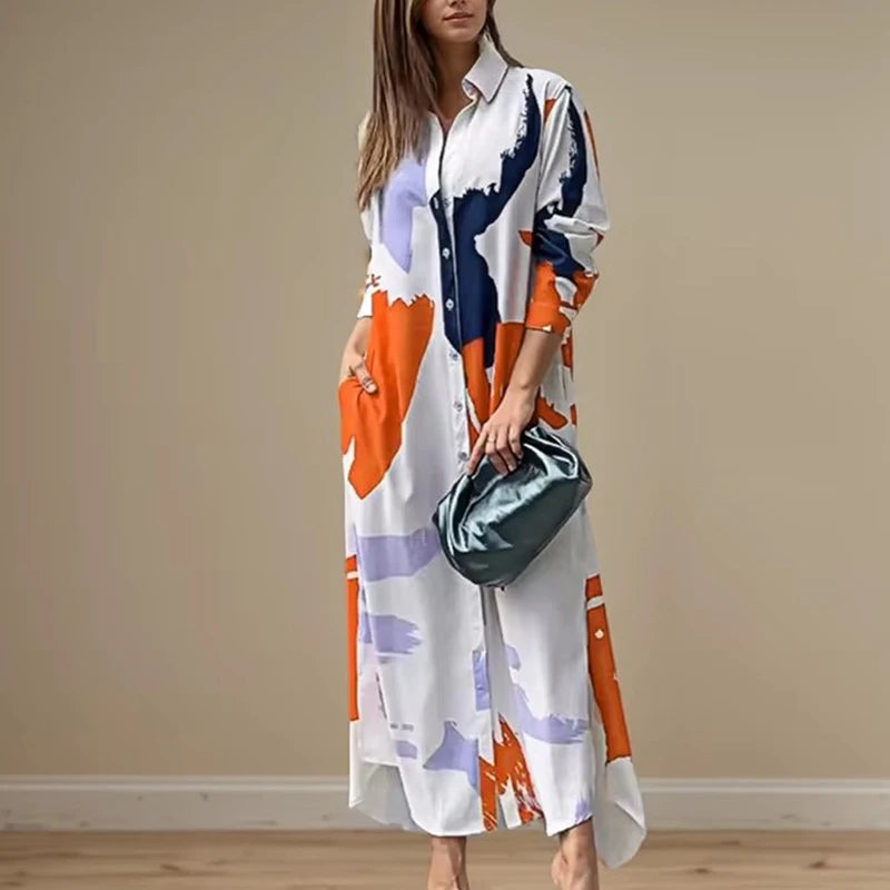 Aria | Print-Hemdblusenkleid mit Seitenschlitz