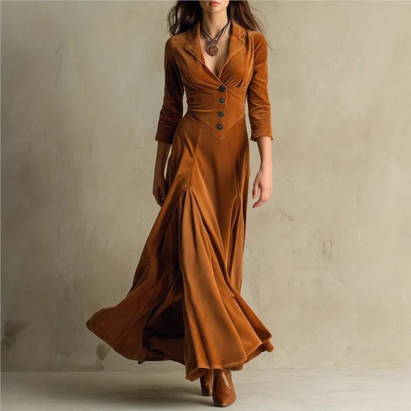 Vera | Samt-Maxikleid mit Blazerkragen