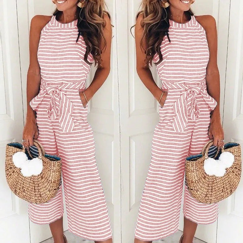 Alba | Gestreifter Jumpsuit mit Gürtel